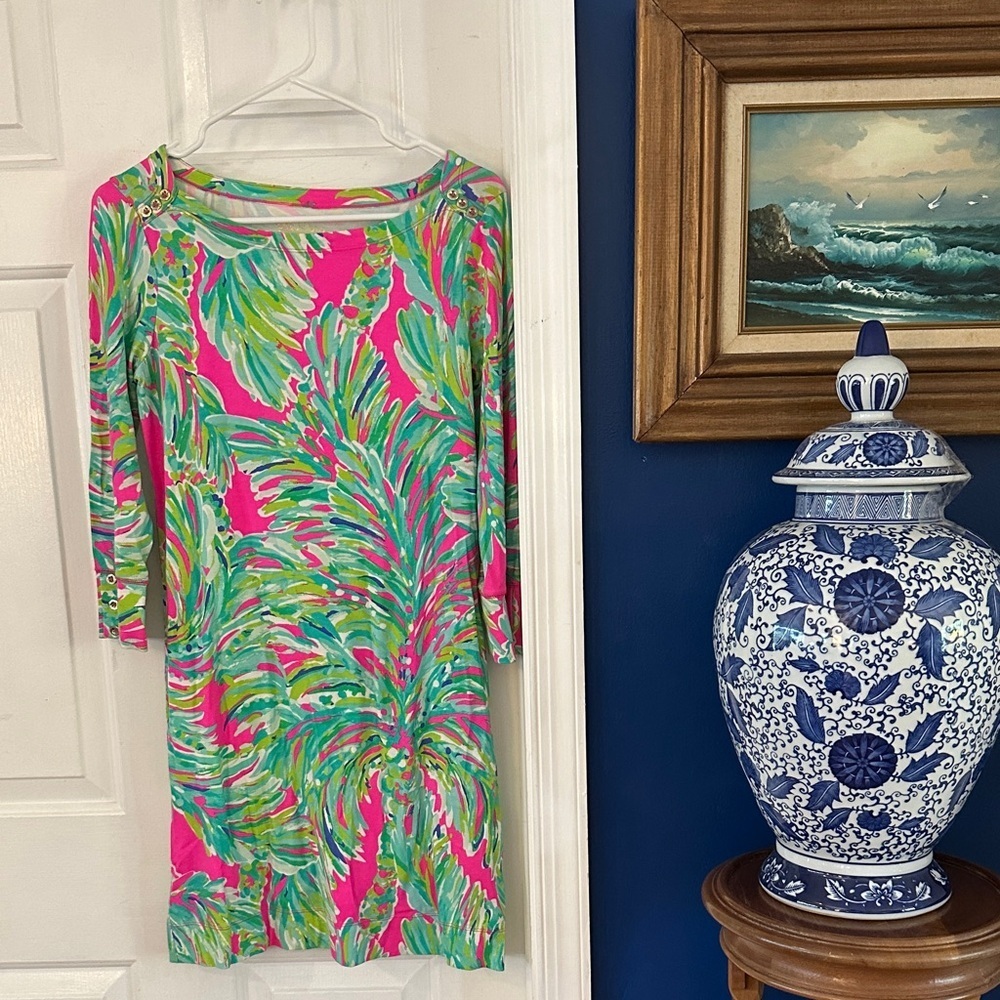 Women’s Lilly Pulitzer Pink and Green Floral Sophie UPF 50 Stretch Dress Sz S